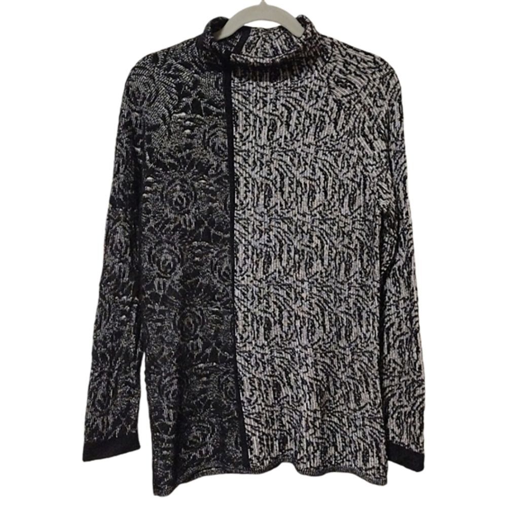 Piazza Sempione Mock Neck Sweater, Size M / 46 IT, Black / White , Made in Italy